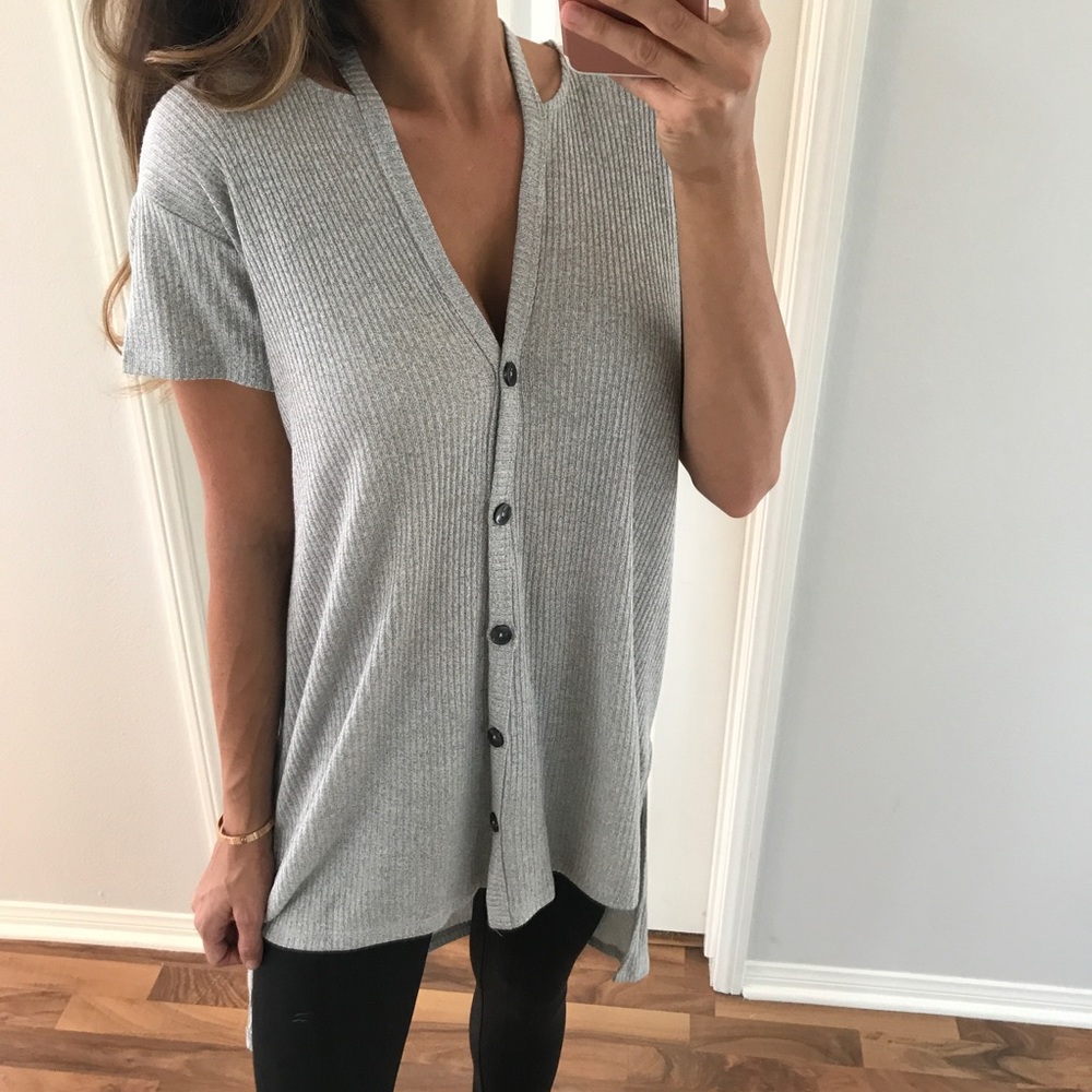 Final1 • H.Grey Ribbed Button Down - Picture 4 of 7